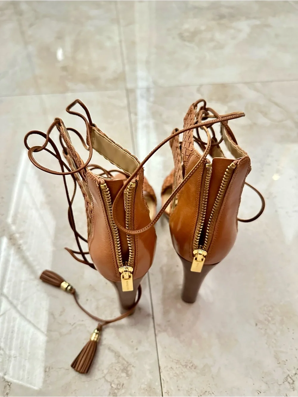 Michael Kors Cognac Braided Lace-Up Platform High Heels